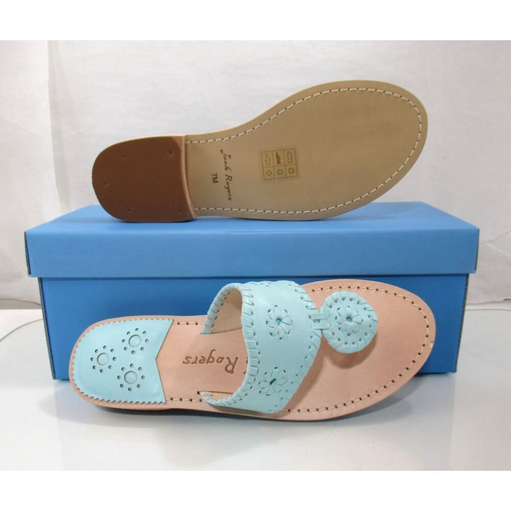 Jack Rogers Jacks Flat Thong Sandals Signature Leather Turquoise Size 7 - Picture 7 of 7